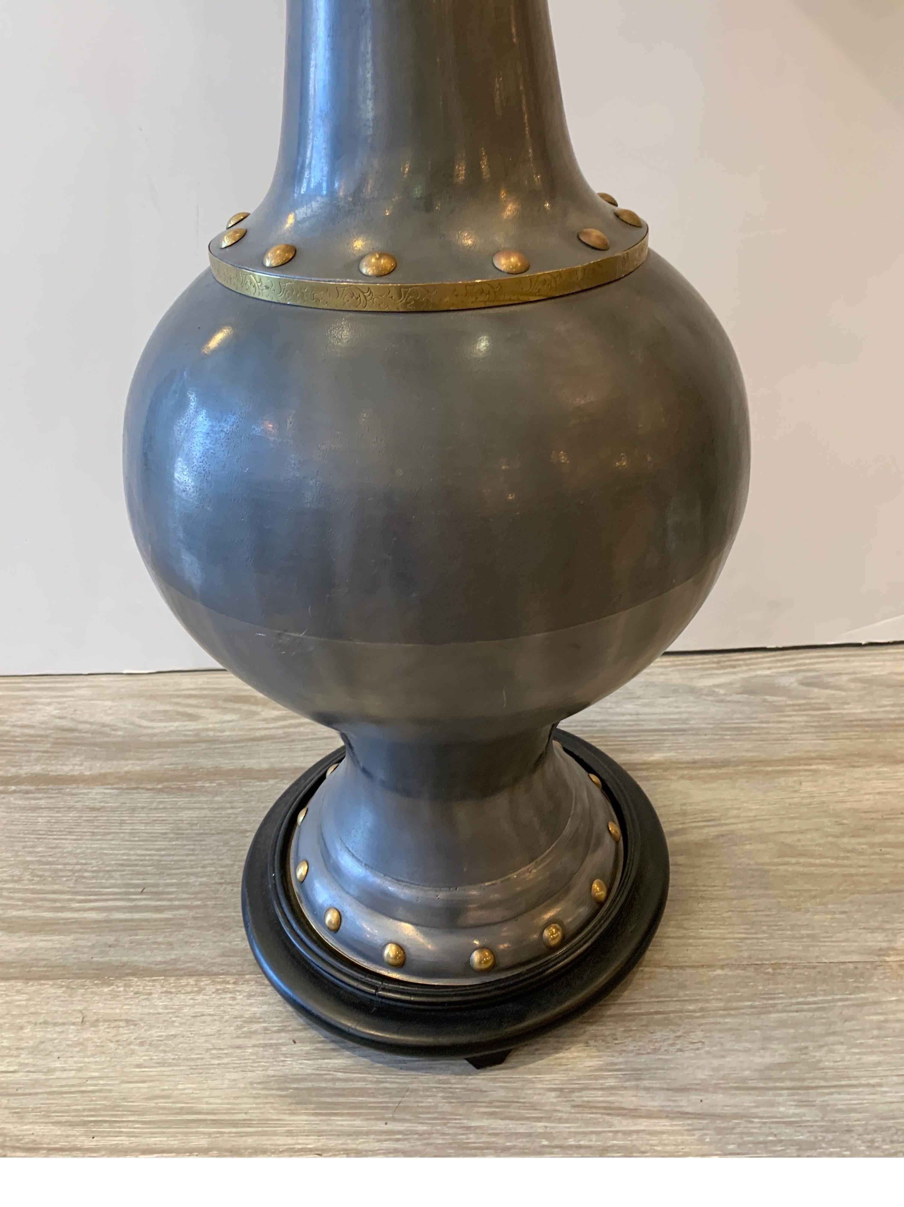 Hollywood Regency James Mount Style Patkong and Brass Urn Lamp For Sale