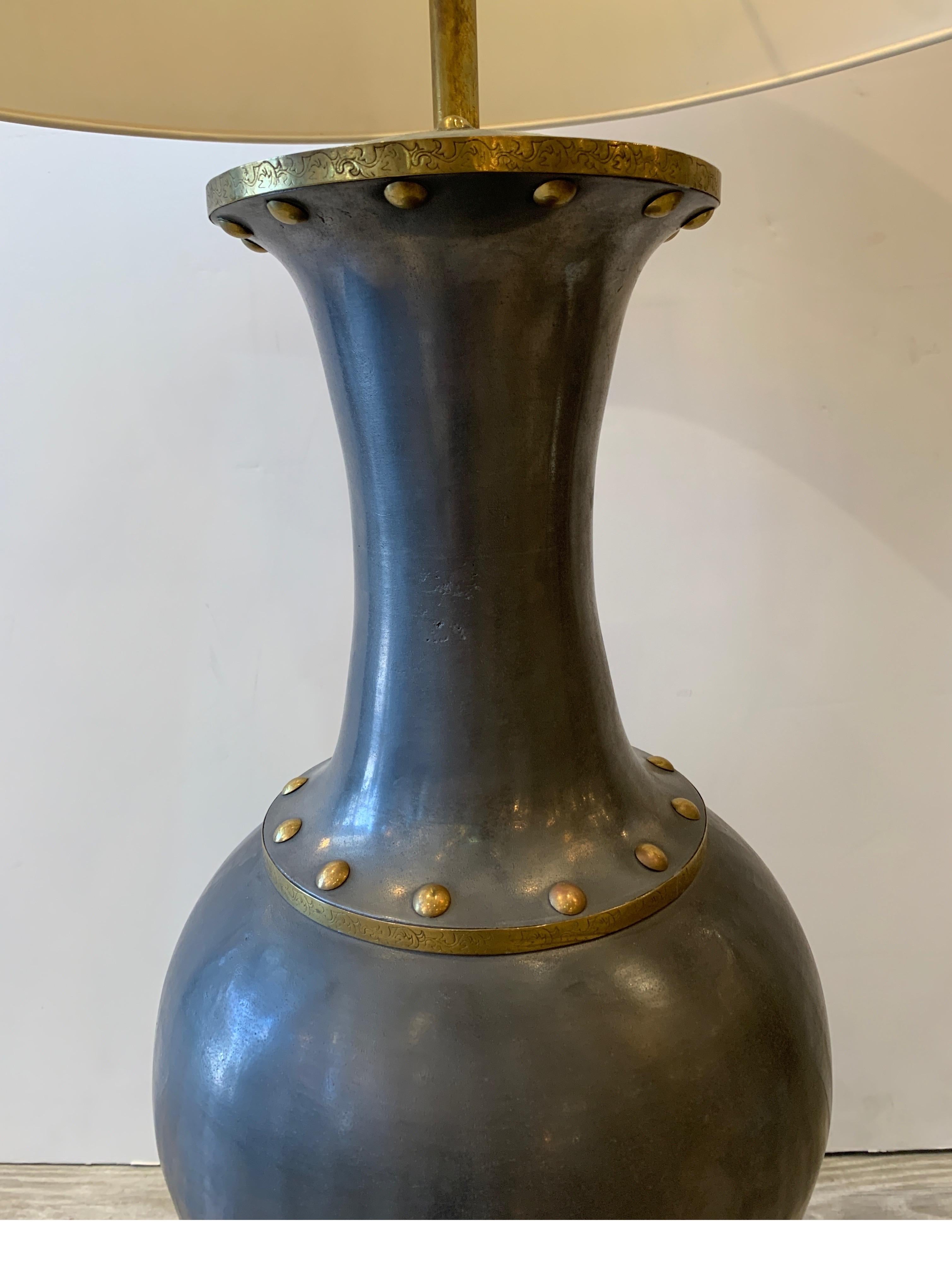 American James Mount Style Patkong and Brass Urn Lamp For Sale