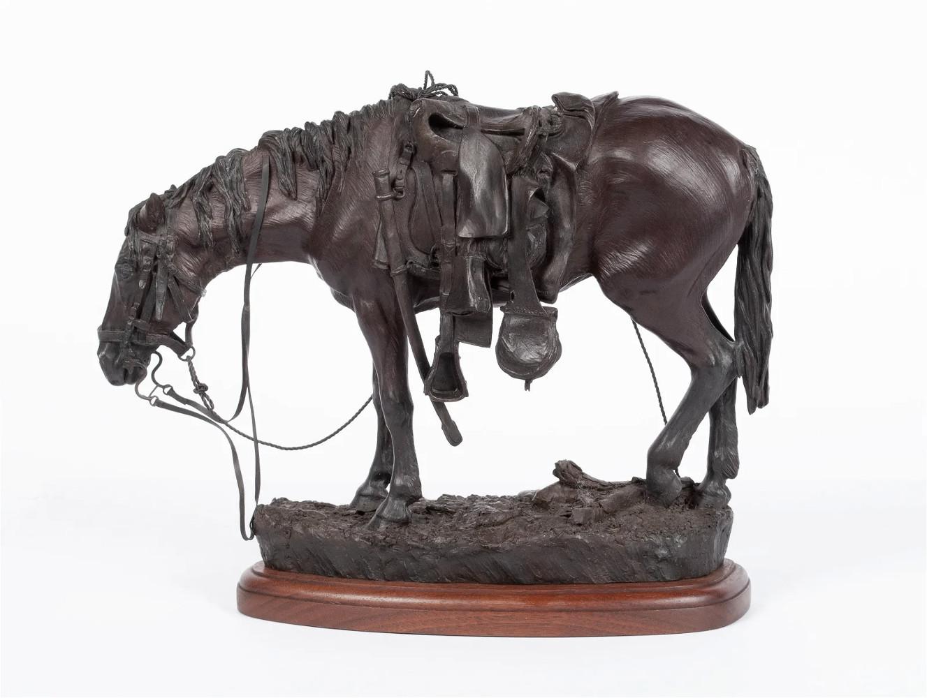 James Muir Figurative Sculpture - "EMPTY SADDLE"  AMERICAN CIVIL WAR HORSE BRONZE HORSE SCULPTURE