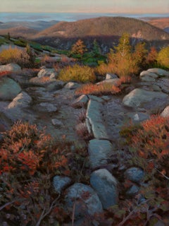 "Maine #12  (Sunrise Cadillac), " painting of Cadillac mountain, rocks and sky