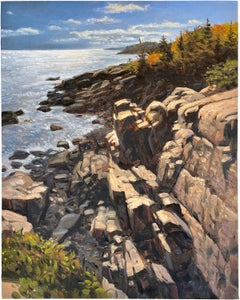 "Maine #33 (Park Loop), " painting of Acadia National Park, cliffs and sea