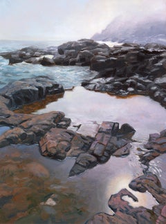 "Maine #7 (Hunters Beach, Acadia), " painting of coastal water, fog