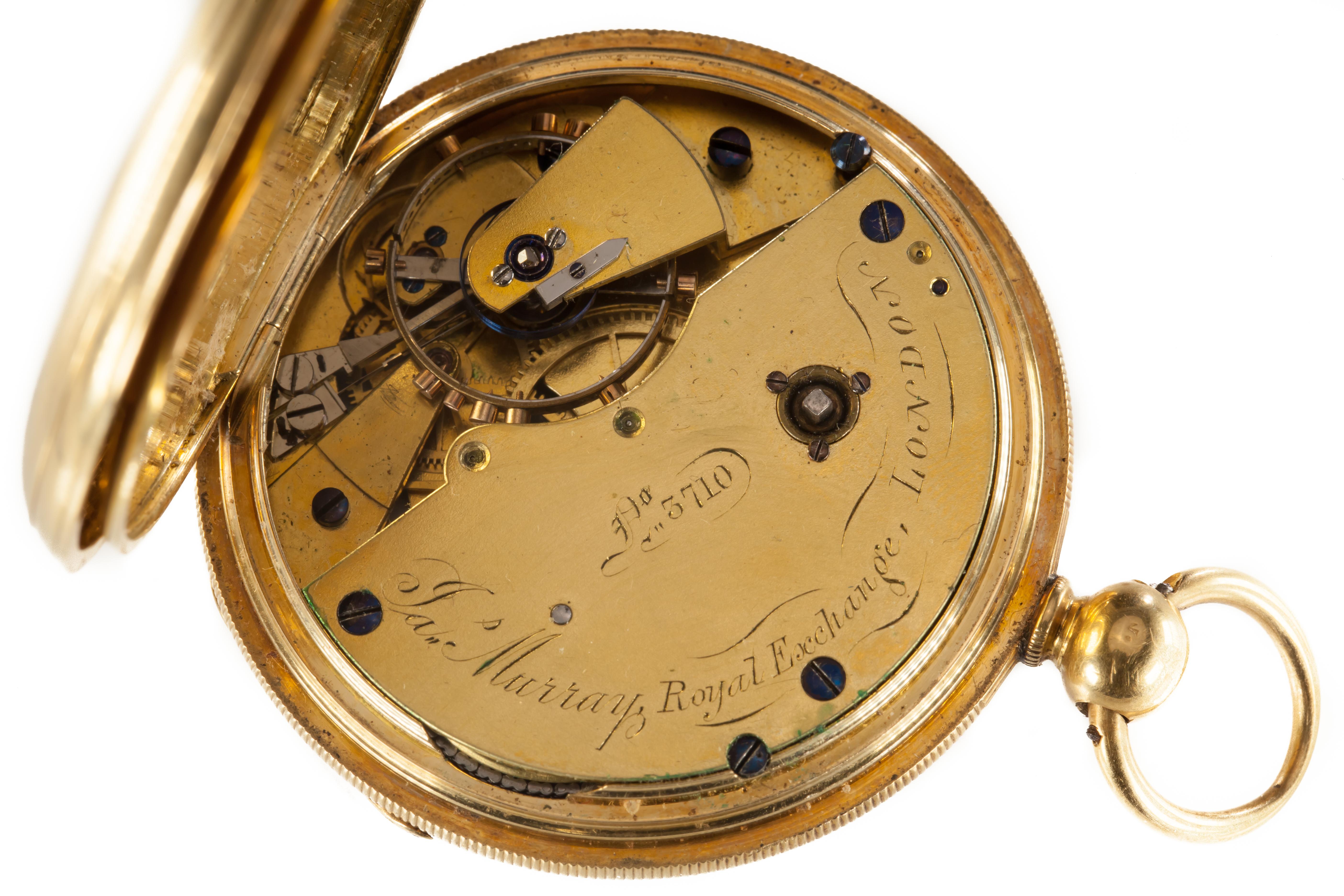 High Victorian James Murray Royal Exchange 18 Karat Yellow Gold Open Face Pocket Watch For Sale