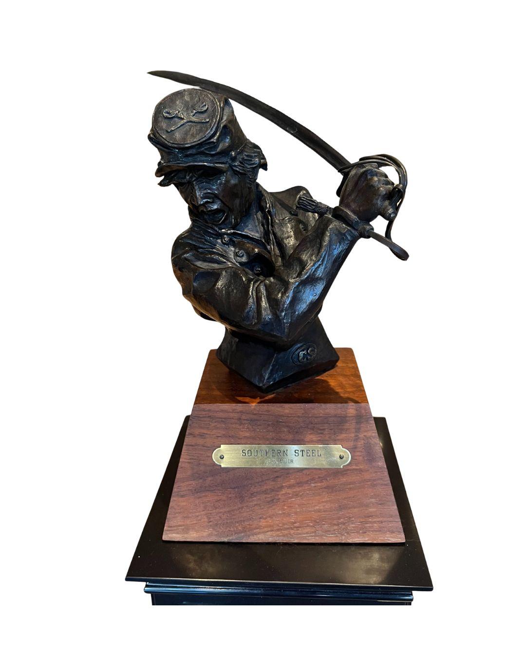 James Nathan Muir Figurative Sculpture - Bronze Bust of Confederate Soldier titled "Southern Steel"
