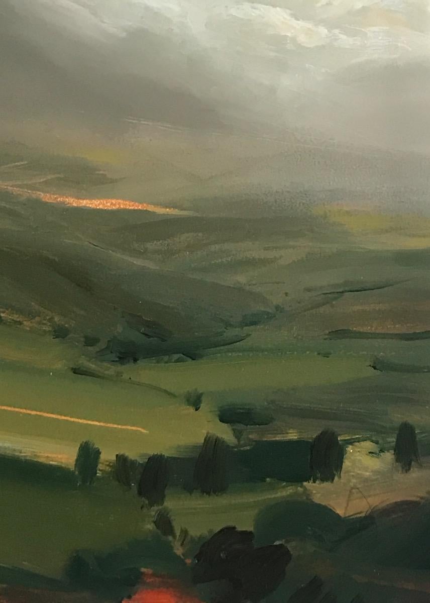 Destino, Pintura original, Paisaje, Naturaleza, Vista de pájaro, Lago, Colinas - Painting Contemporáneo de James Naughton