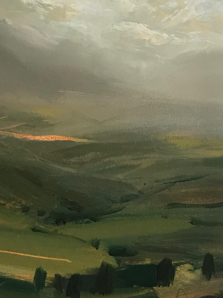 Destination, Original painting, Landscape, Nature, Birds view, Lake, Hills  - Painting by James Naughton