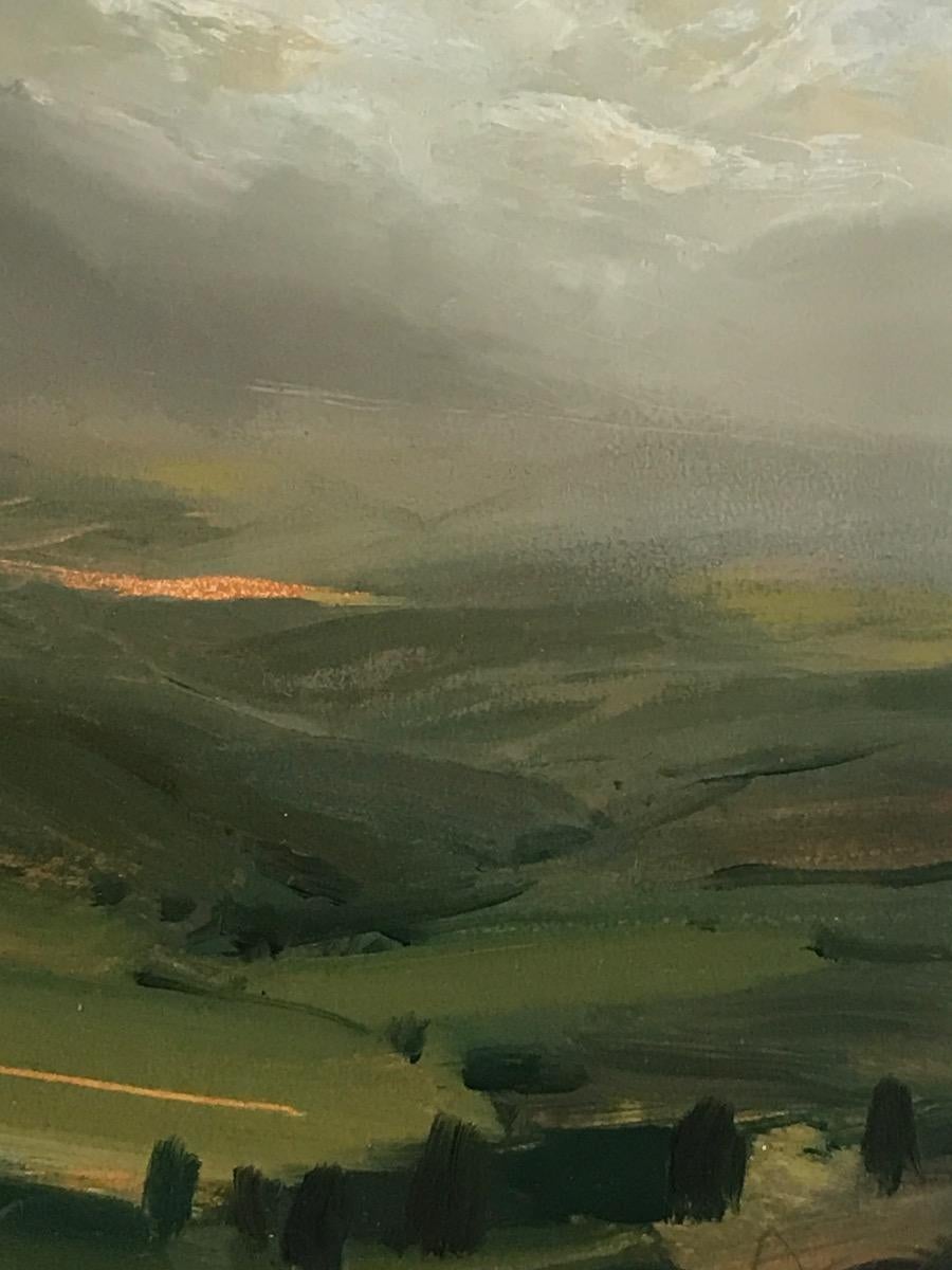Destino, Pintura original, Paisaje, Naturaleza, Vista de pájaro, Lago, Colinas - Painting de James Naughton