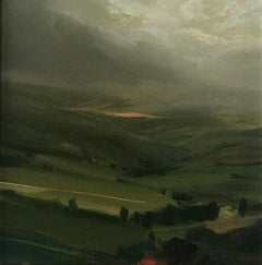 Reiseziel, Originalgemälde, Landschaft, Natur, Vogelperspektive, See, Hügel