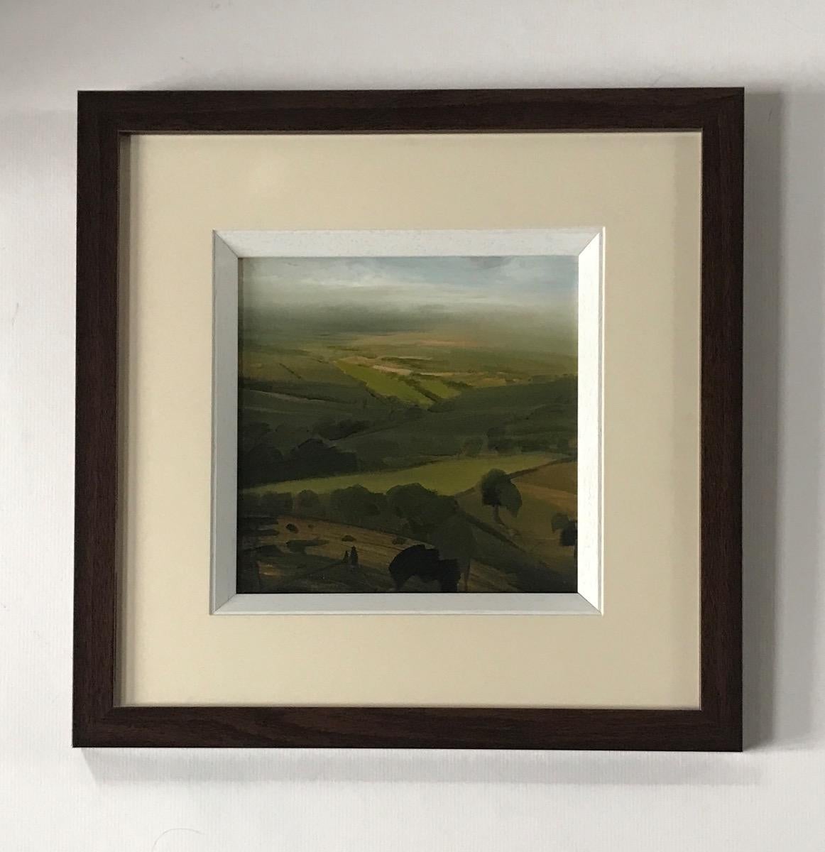 Hills In Mist, Original painting, Landscape, Nature, Birds view, Lake, Hills  - Contemporary Painting by James Naughton