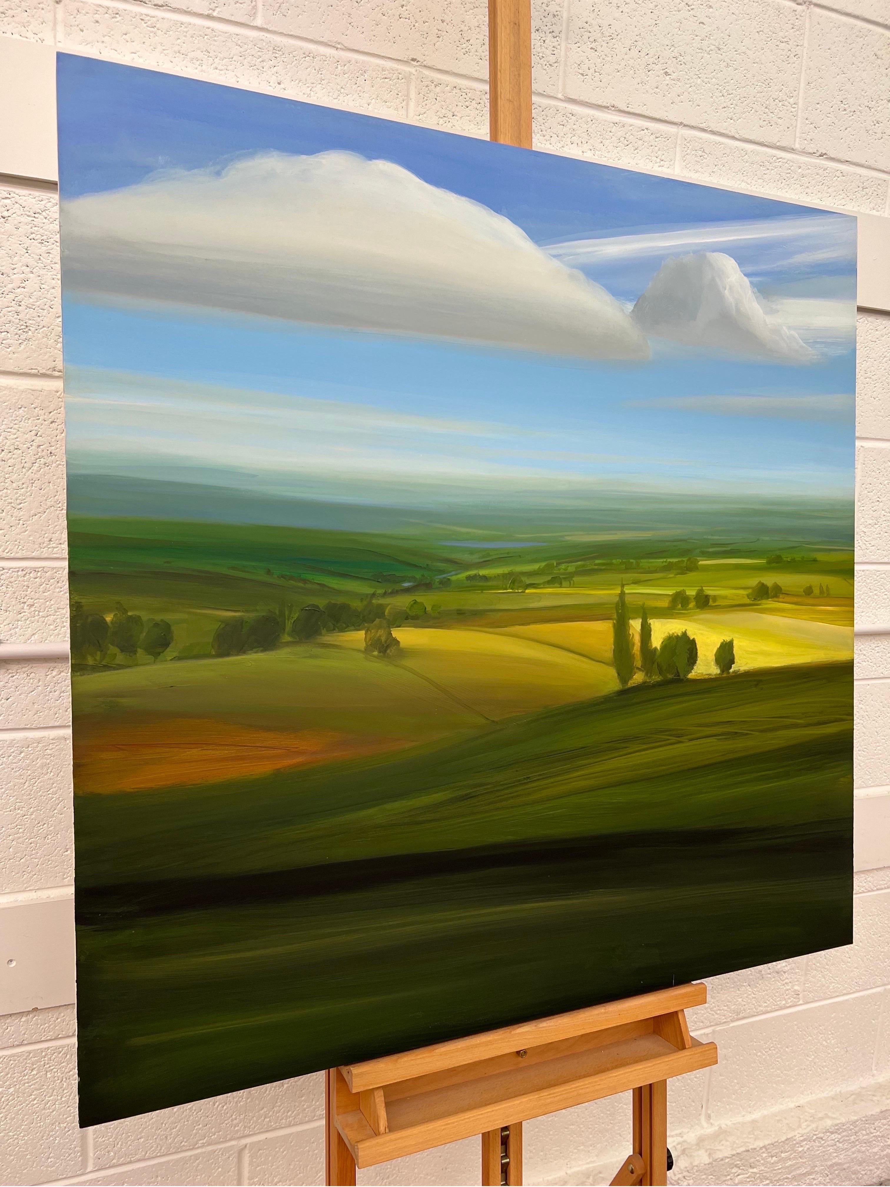Large Landscape Diptych Oil Painting of Lush Green Pastoral English Countryside 6