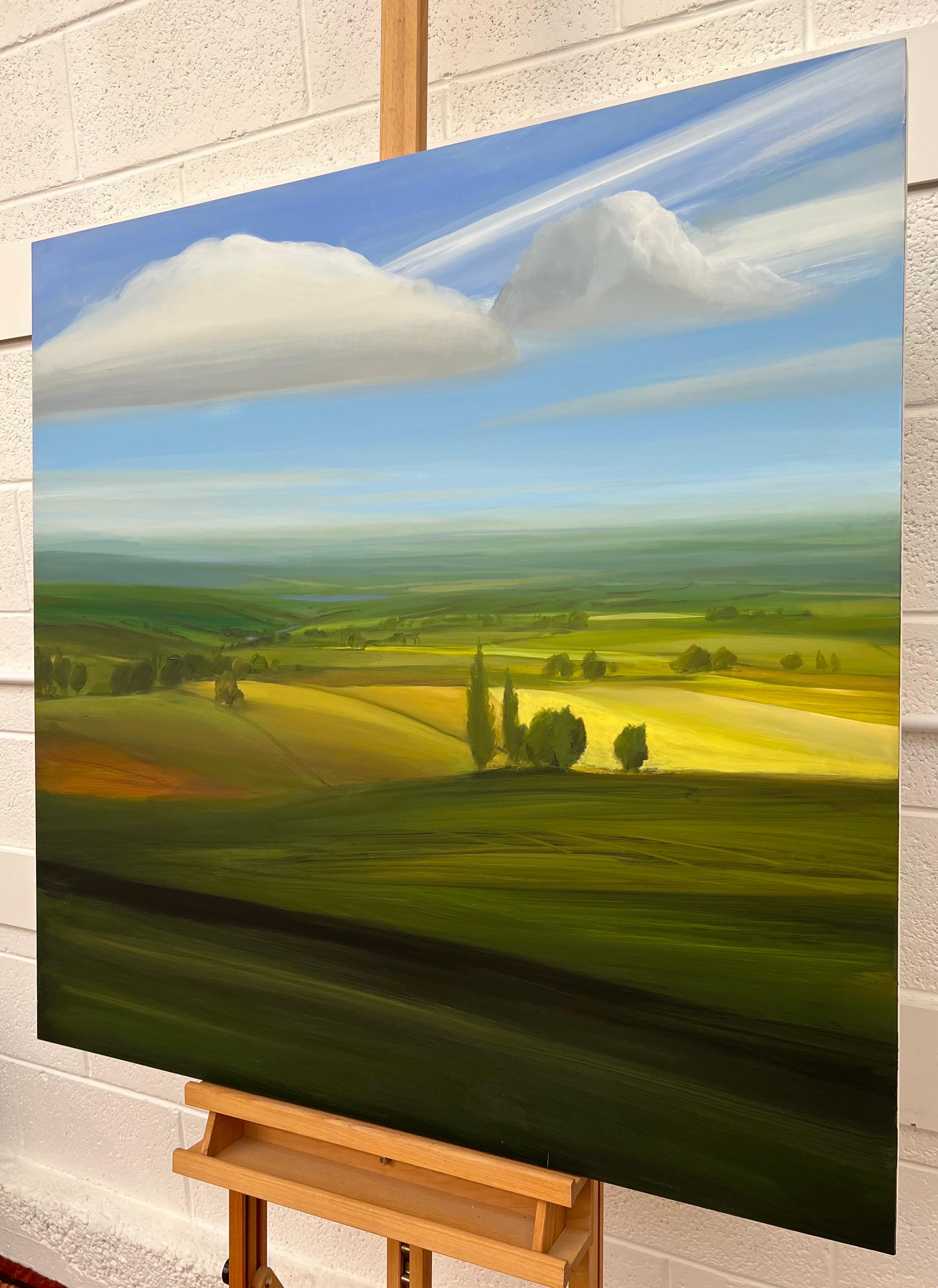 Large Landscape Diptych Oil Painting of Lush Green Pastoral English Countryside 8