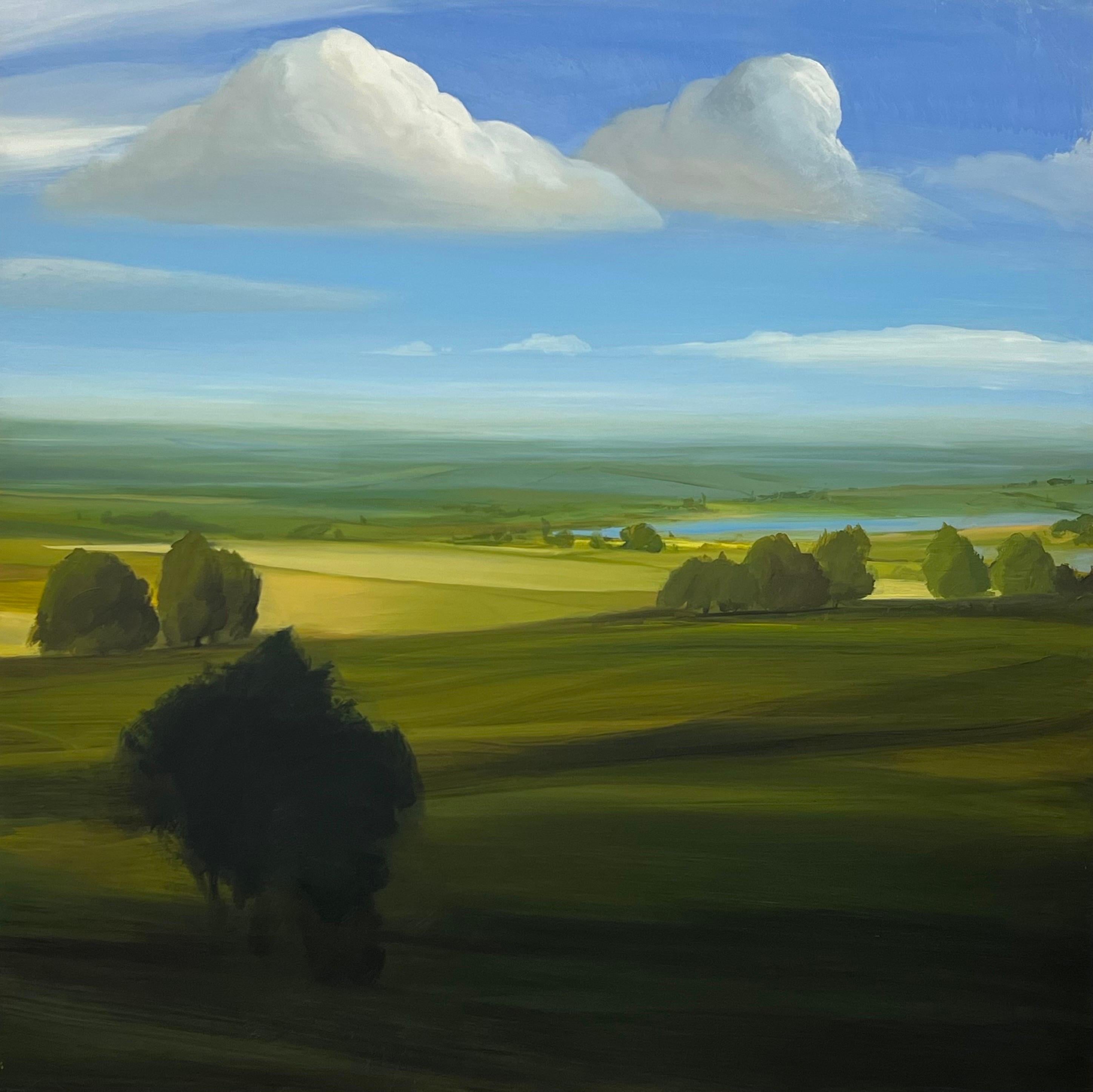 Large Landscape Diptych Oil Painting of Lush Green Pastoral English Countryside, by Contemporary British Artist 

80 x 40 inches 
Oil on Board, Signed, Dated. 
(Consists of two paintings of 40 x 40 inches)

This is the largest painting ever produced
