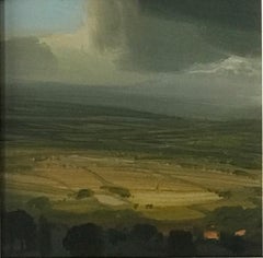 Moving Cloud, Original painting, Landscape, Nature, Birds view, Lake, Hills 