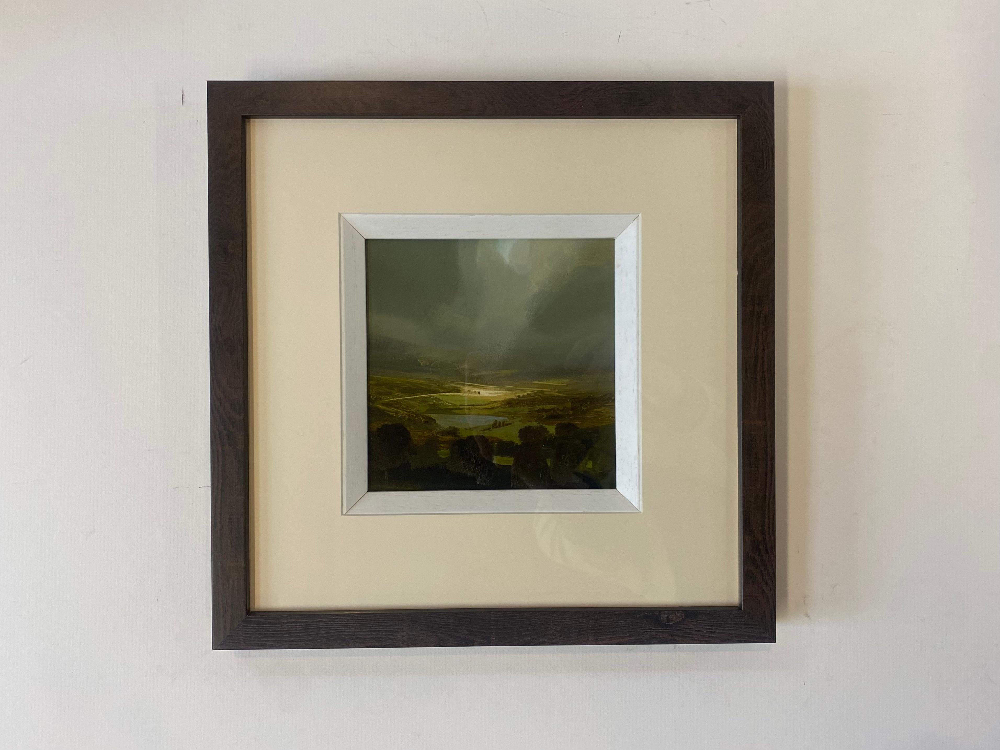 Árboles y nubes, Pintura original, Paisaje, Naturaleza, Vista de pájaro, Lago, Colinas 2
