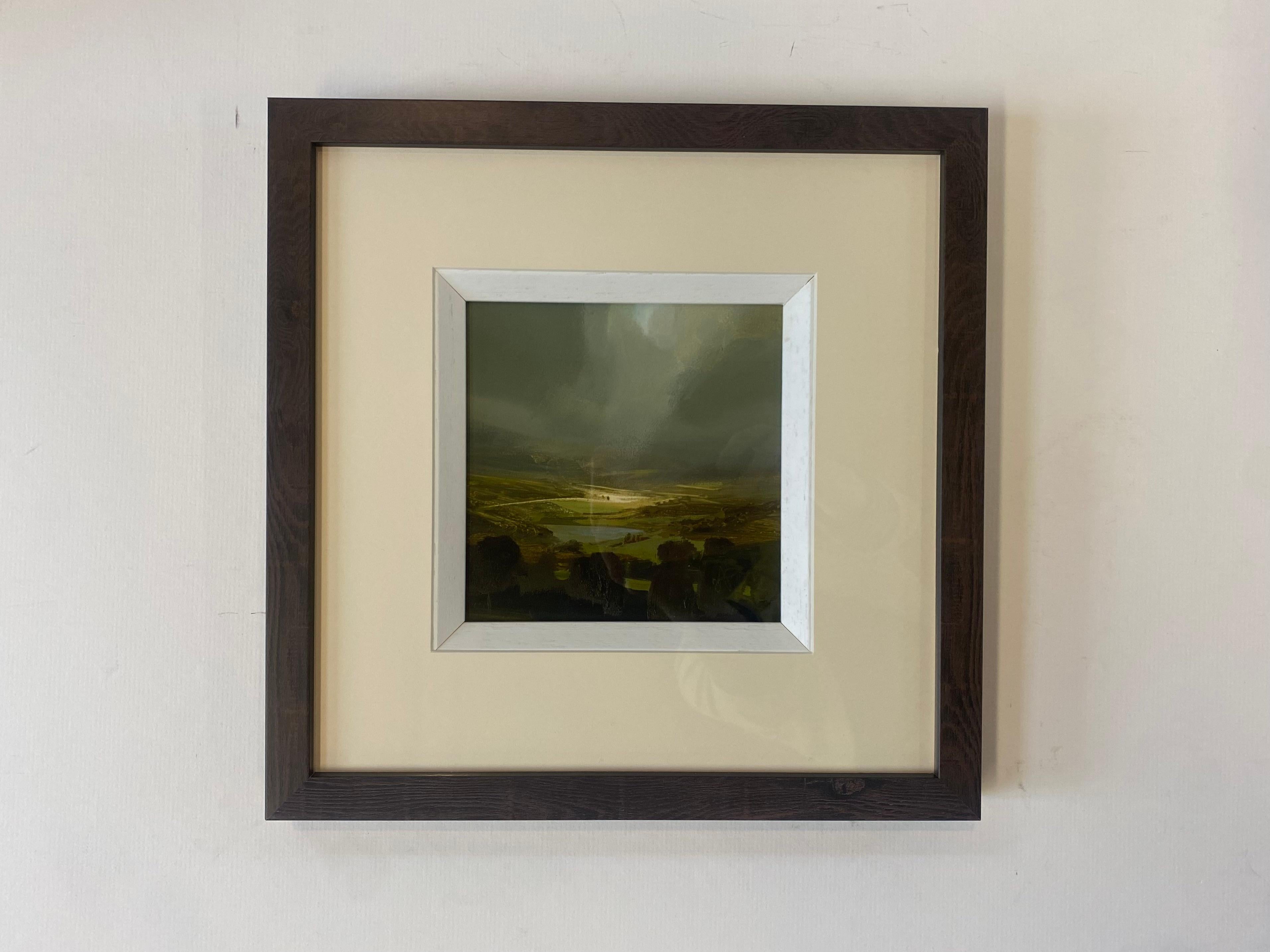 Árboles y nubes, Pintura original, Paisaje, Naturaleza, Vista de pájaro, Lago, Colinas 3