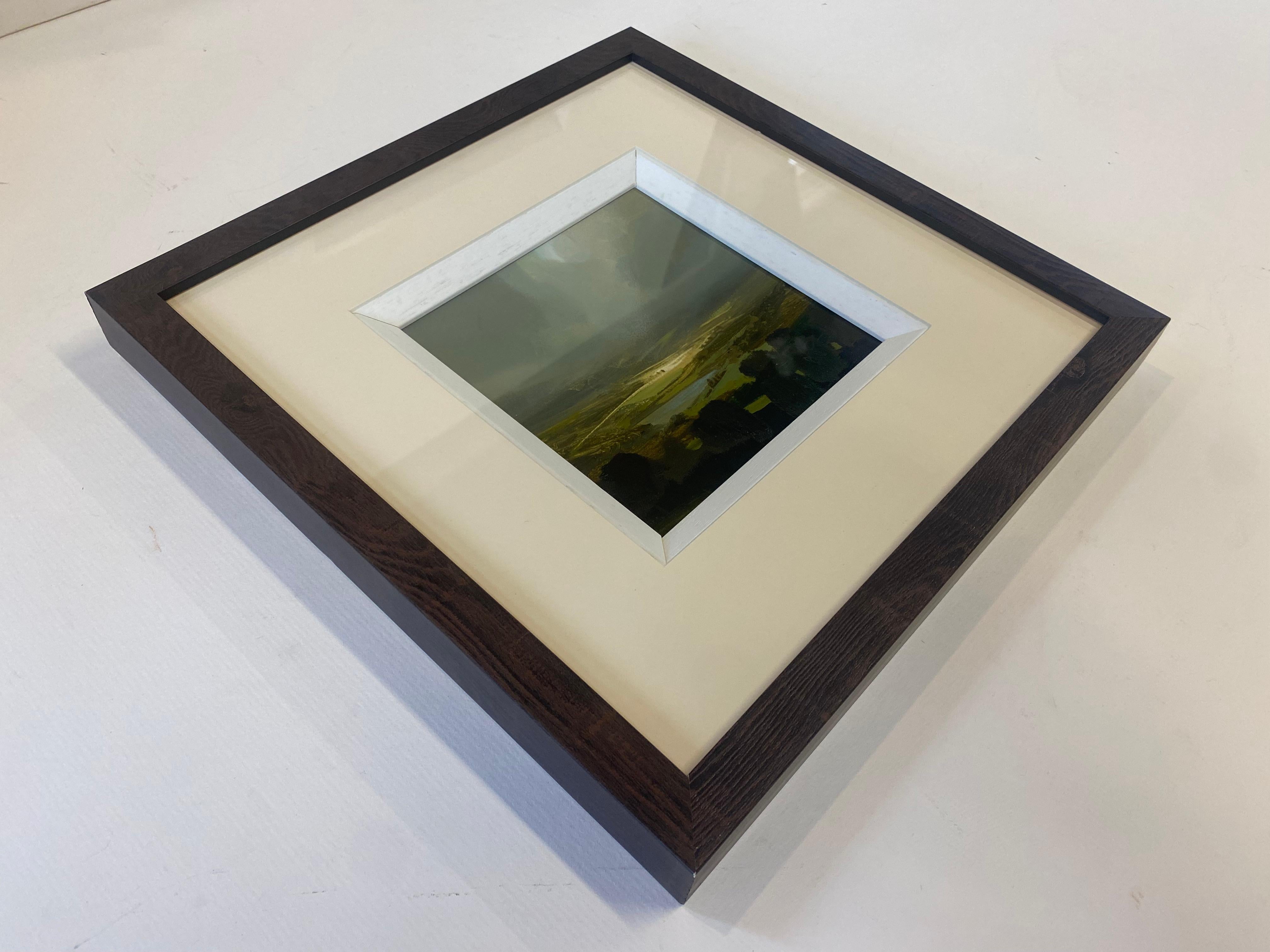 Árboles y nubes, Pintura original, Paisaje, Naturaleza, Vista de pájaro, Lago, Colinas 4