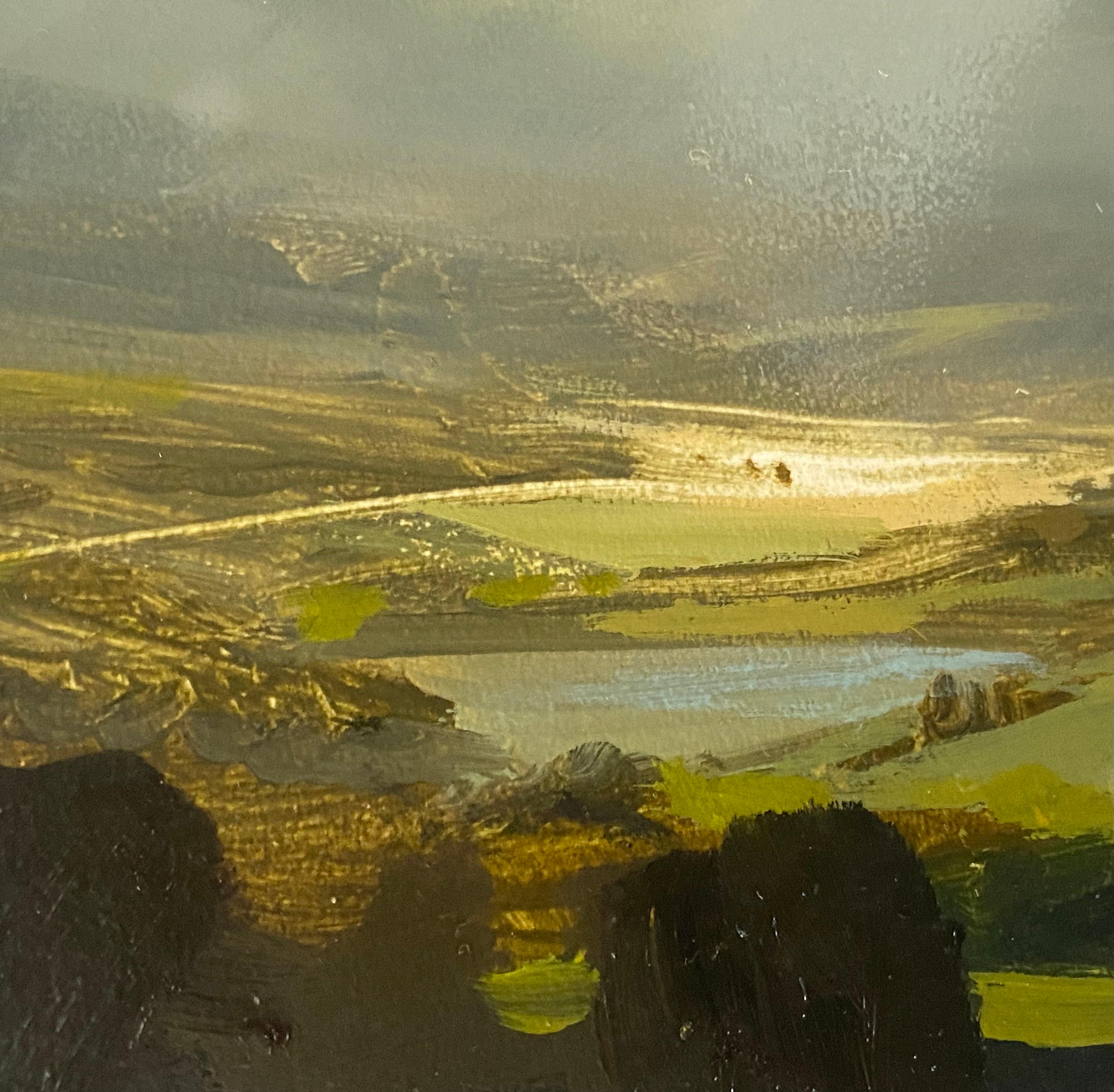 Árboles y nubes, Pintura original, Paisaje, Naturaleza, Vista de pájaro, Lago, Colinas 5