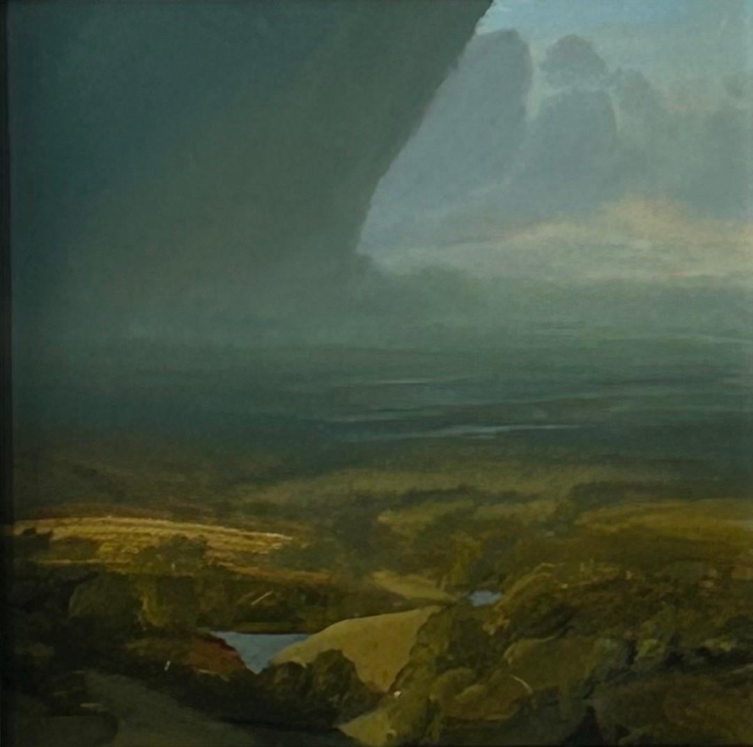 James Naughton Still-Life Painting - Under Cloud, Original painting, Landscape, Nature, Birds view, Lake, Hills 