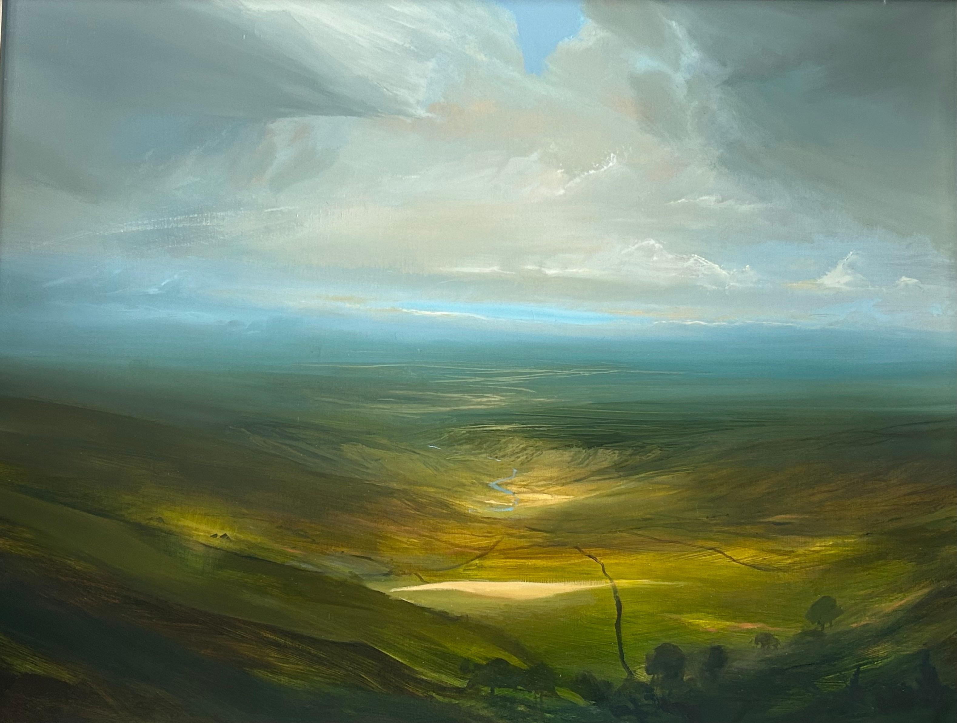 Vista desde lo alto de un valle, Pintura original, Paisaje, Naturaleza, Cielo, Tiempo, Paisaje - Painting Contemporáneo de James Naughton