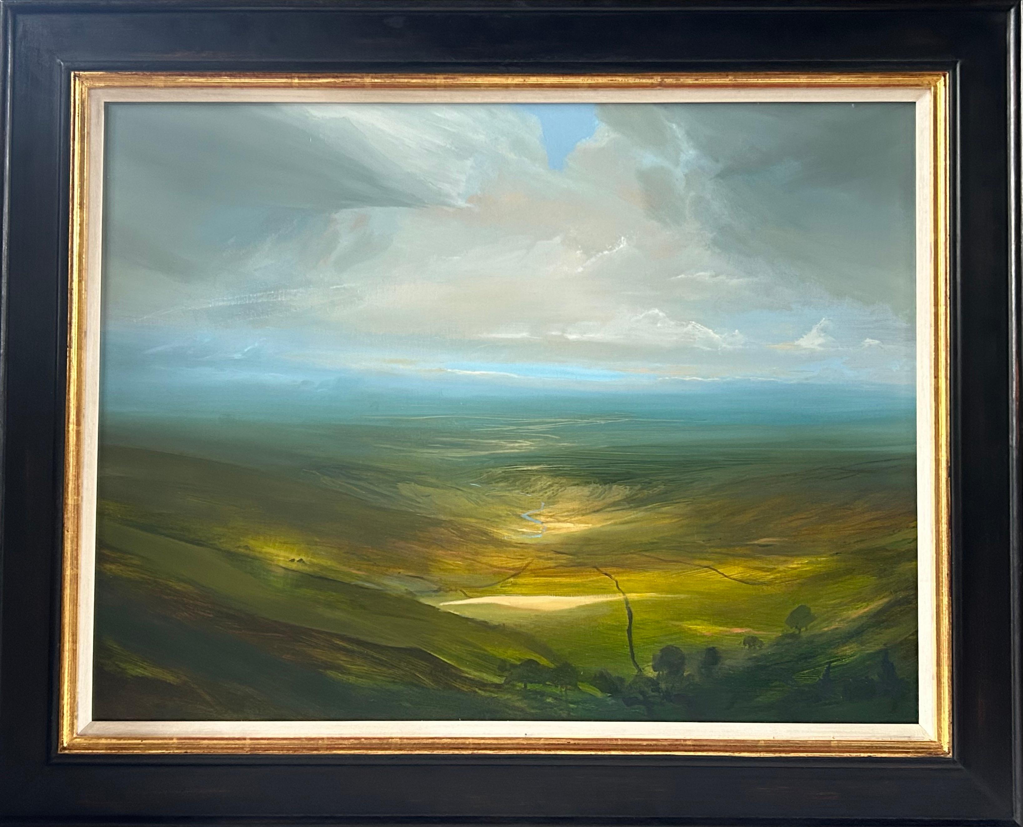 Vista desde lo alto de un valle, Pintura original, Paisaje, Naturaleza, Cielo, Tiempo, Paisaje 1