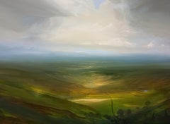 Valley Top View, Original Painting, Landscape, Nature, Sky, Weather, Scenery
