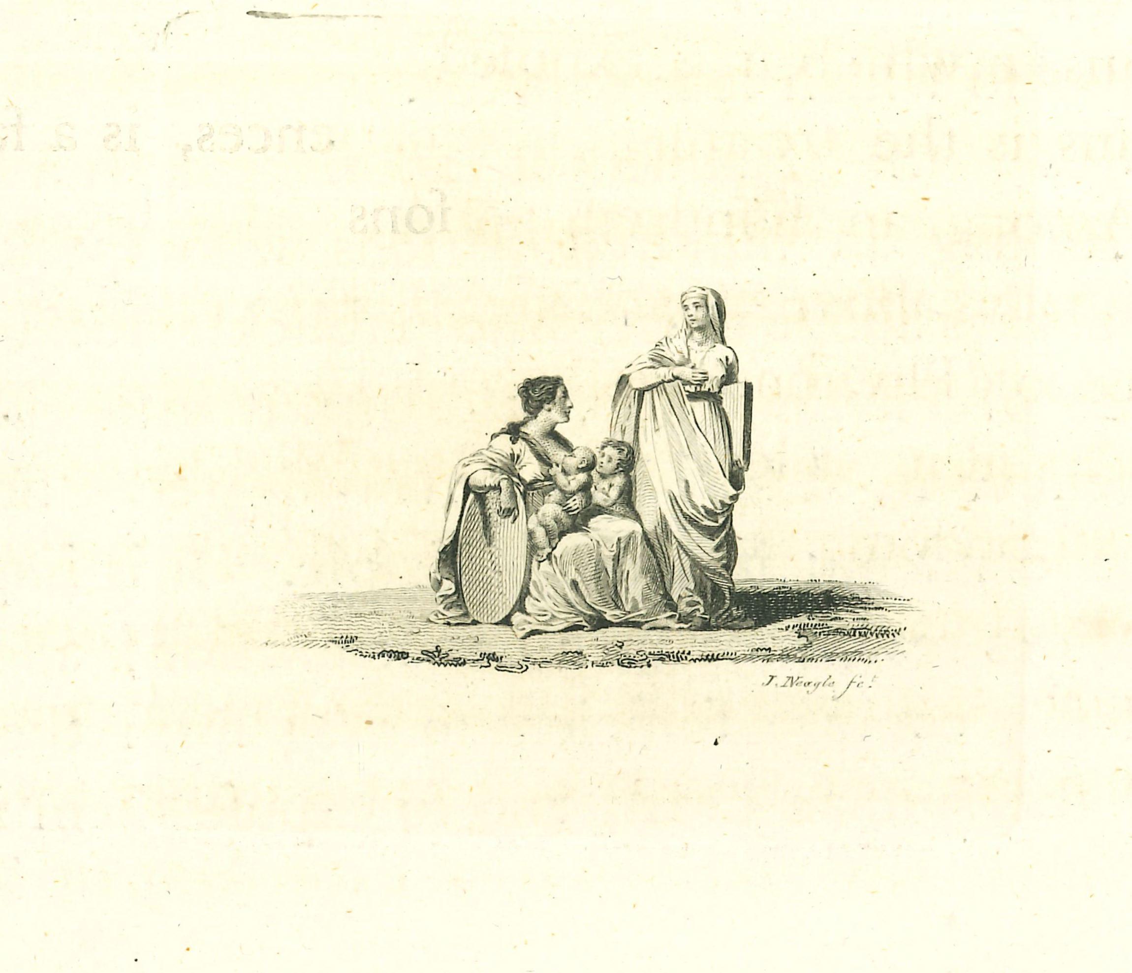 Retrato de mujeres y niños - Grabado original de James Neagle - 1810