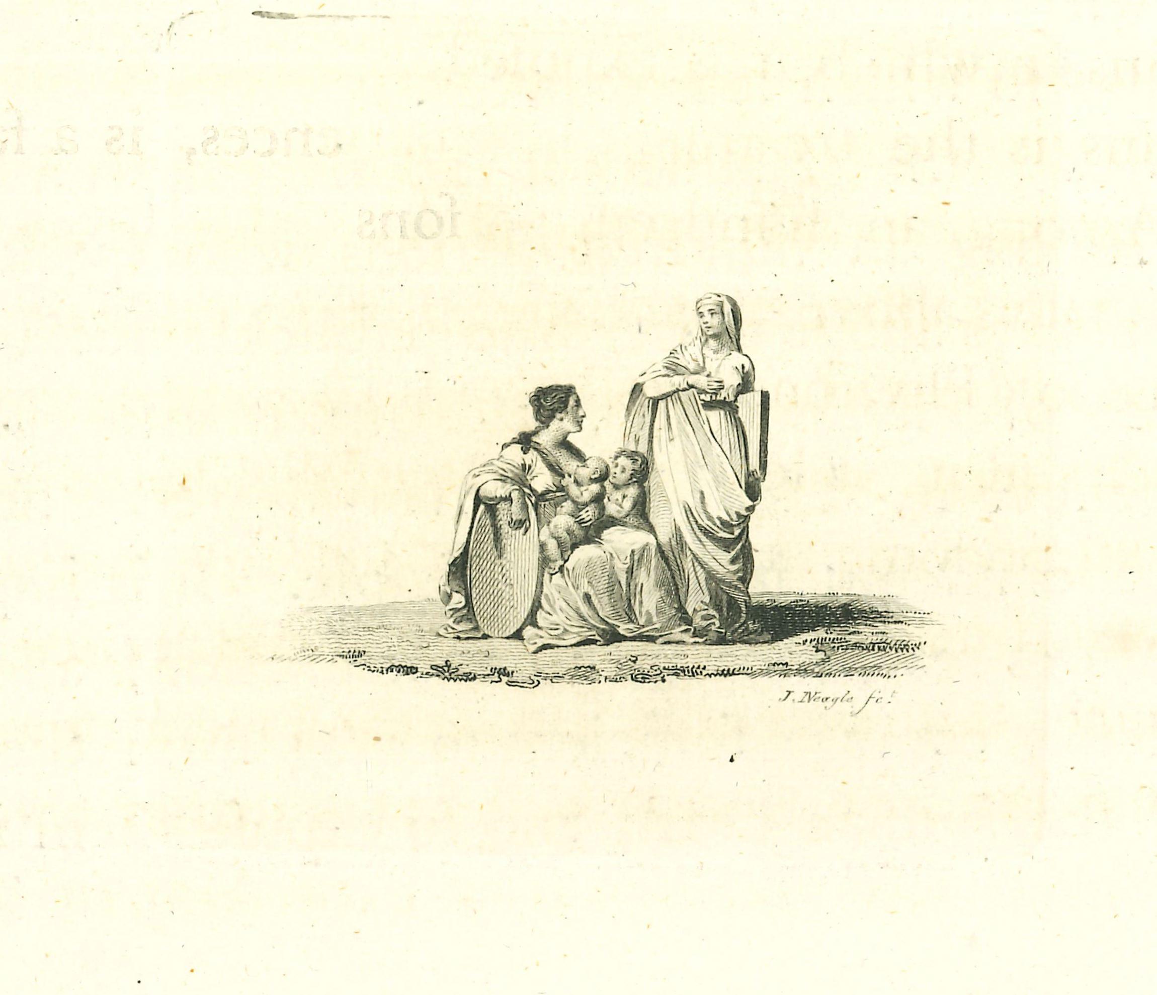 Portrait of Women and Children - Original Etching by James Neagle - 1810