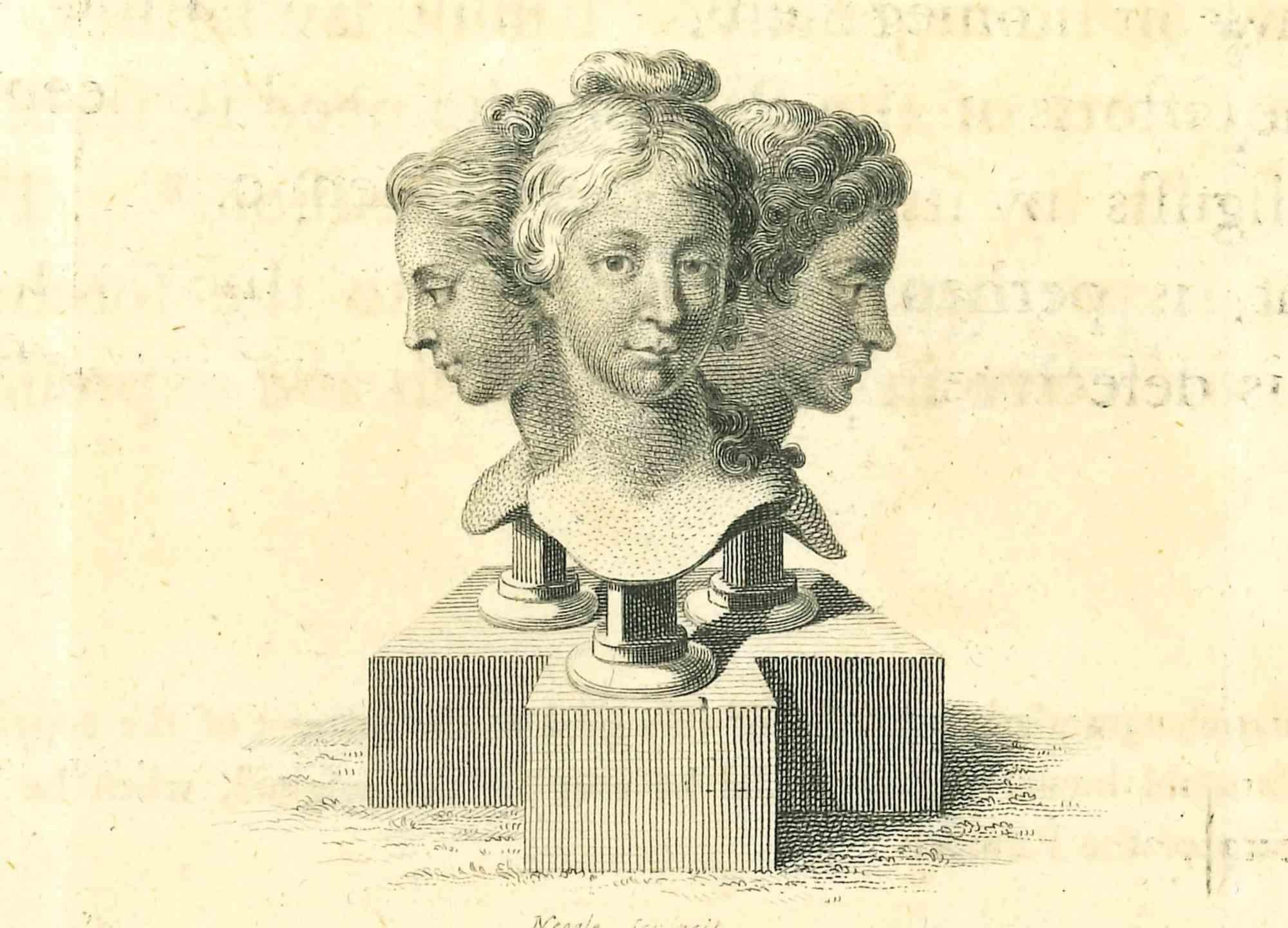 James Neagle Portrait Print - The Heads of Women - Original Etching by Thomas Holloway - 1810
