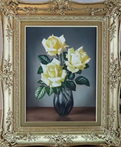Huile sur toile originale, James Noble. "Roses jaunes