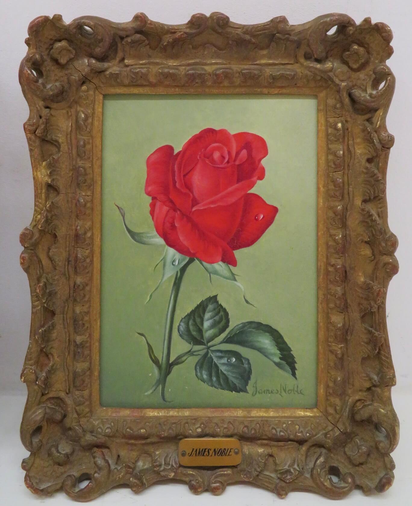 Peinture à l'huile anglaise réaliste originale, natures mortes et roses - Une paire en vente 1
