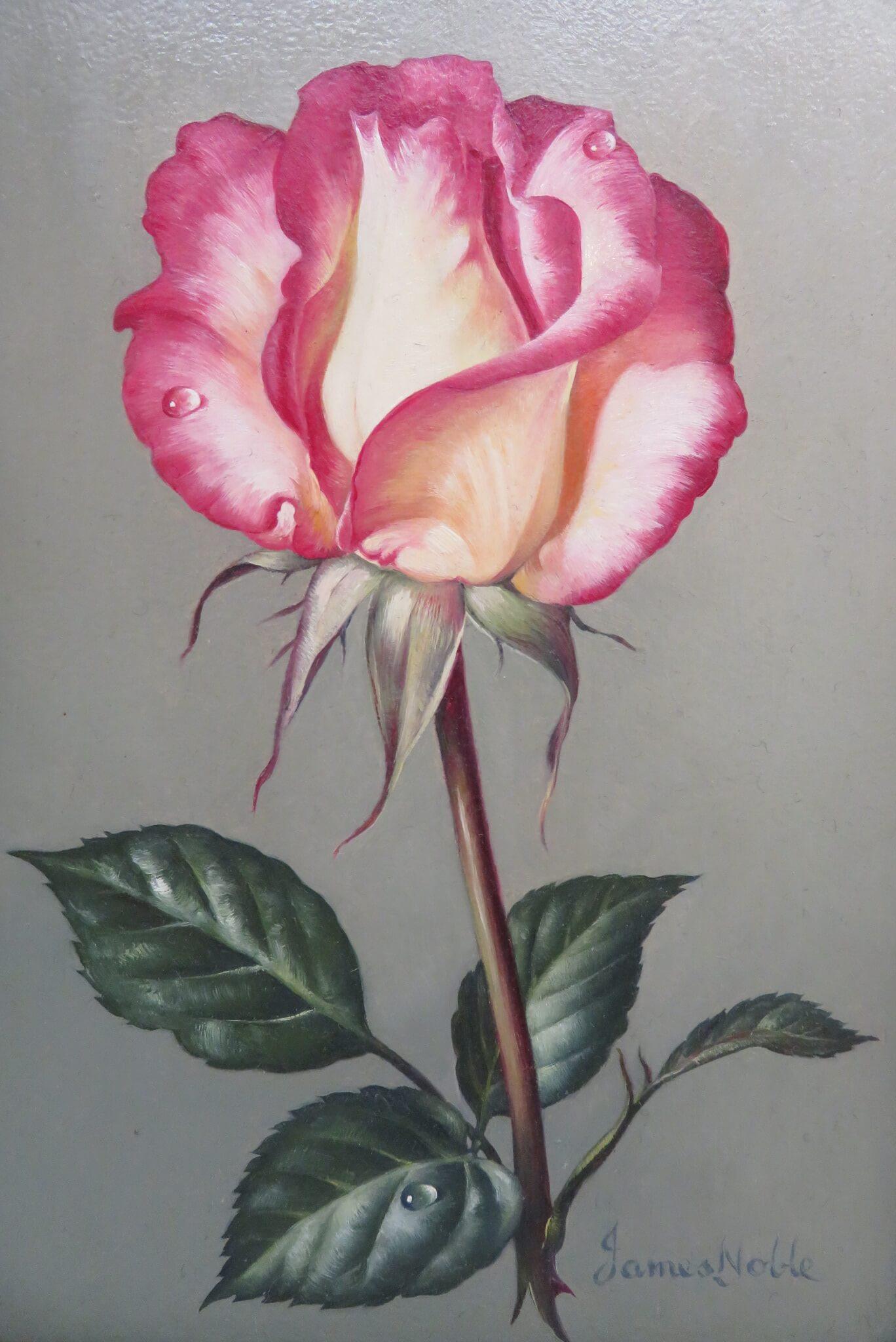 Peinture à l'huile anglaise réaliste originale, natures mortes et roses - Une paire en vente 2