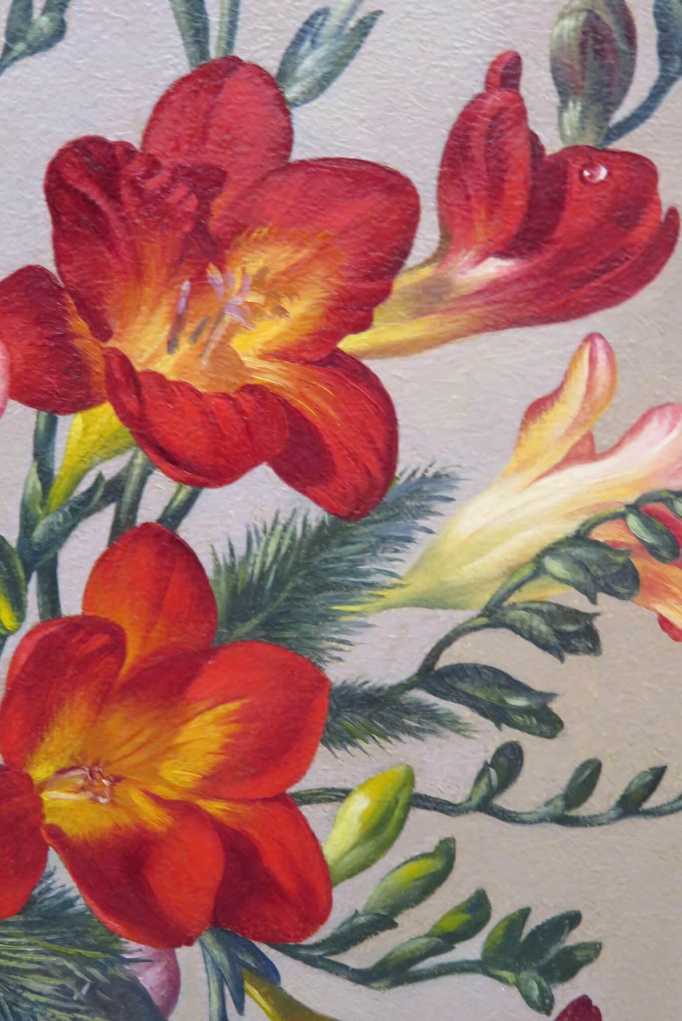 Original English Realist Oil Painting STILL LIFE FREESIA FLOWERS by James Noble im Angebot 5