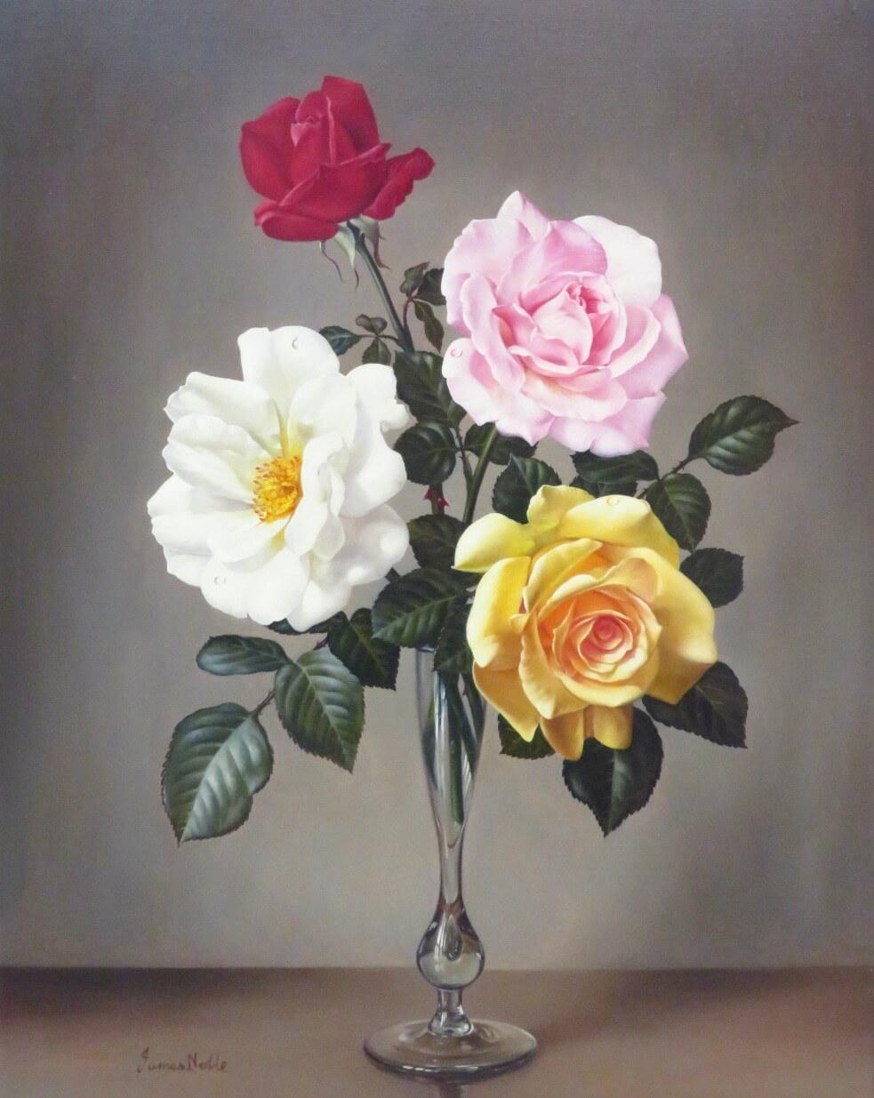 Original English Still Life Realist Mid 20th Century oil painting of Rose Flower 1