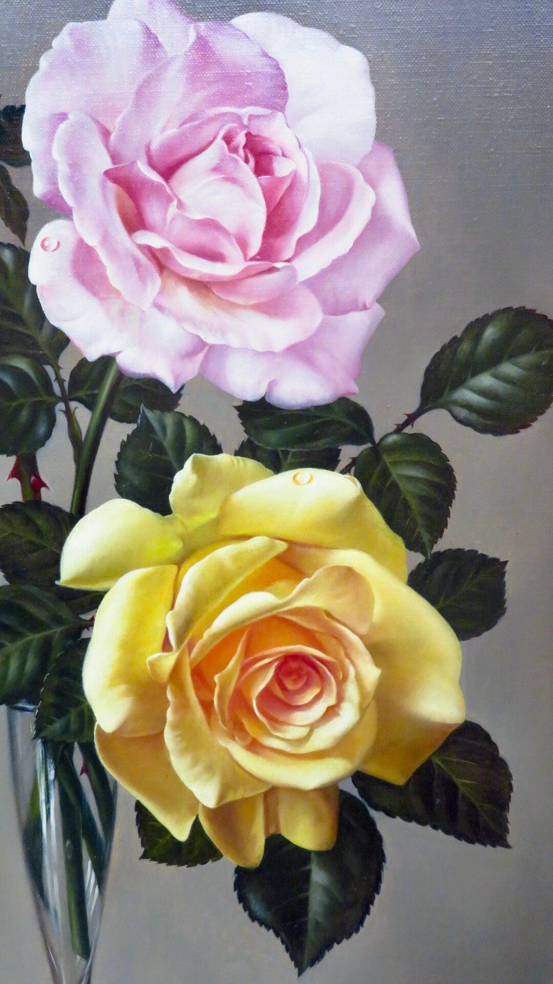 Original English Still Life Realist Mid 20th Century oil painting of Rose Flower 2