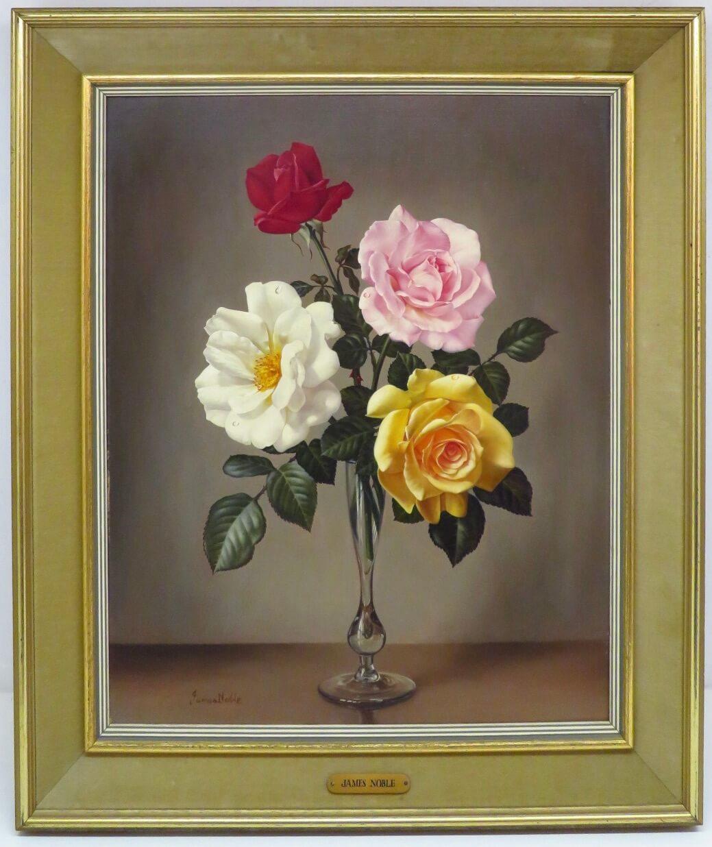 James Noble Still-Life Painting - Original English Still Life Realist Mid 20th Century oil painting of Rose Flower