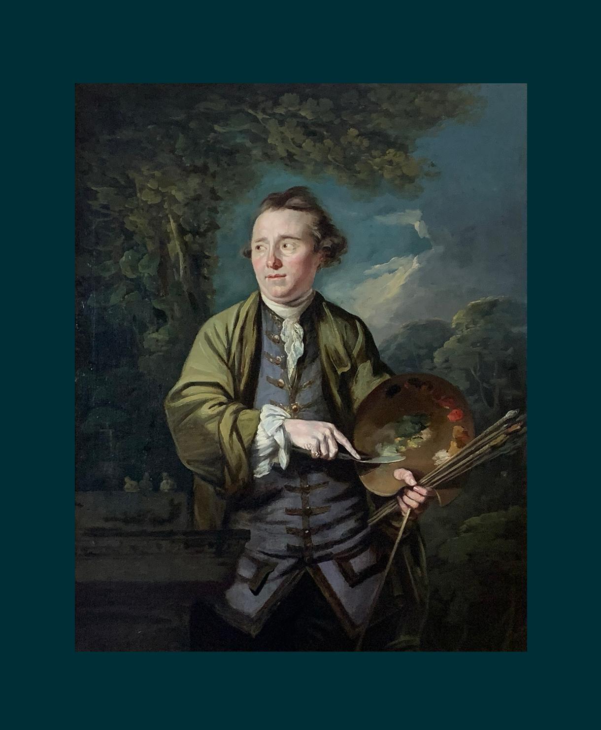 18th Century English Romantic School Portrait of an Artist in a Green Jacket. - Painting by Attributed to James Northcote 