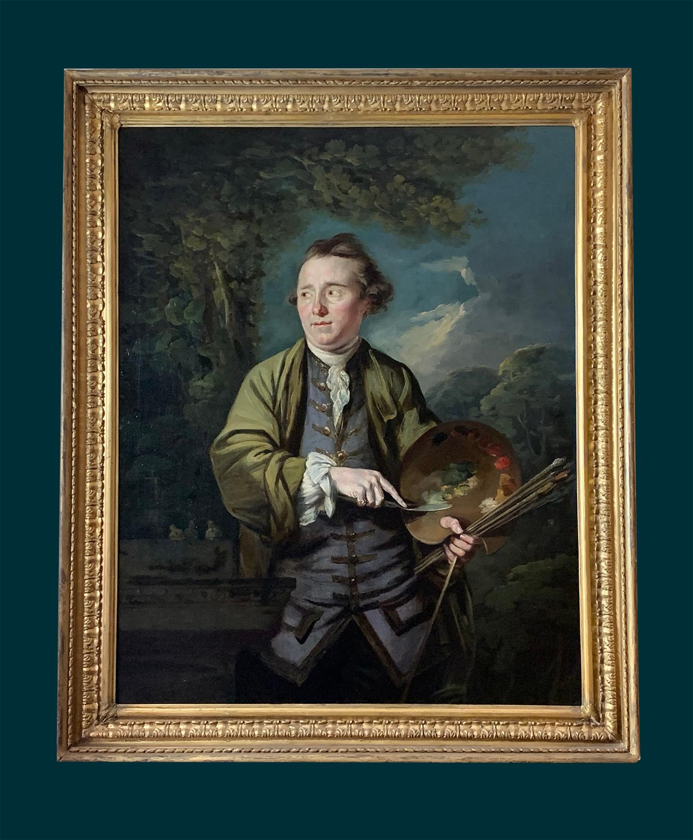 18th Century English Romantic School Portrait of an Artist in a Green Jacket. - Old Masters Painting by Attributed to James Northcote 