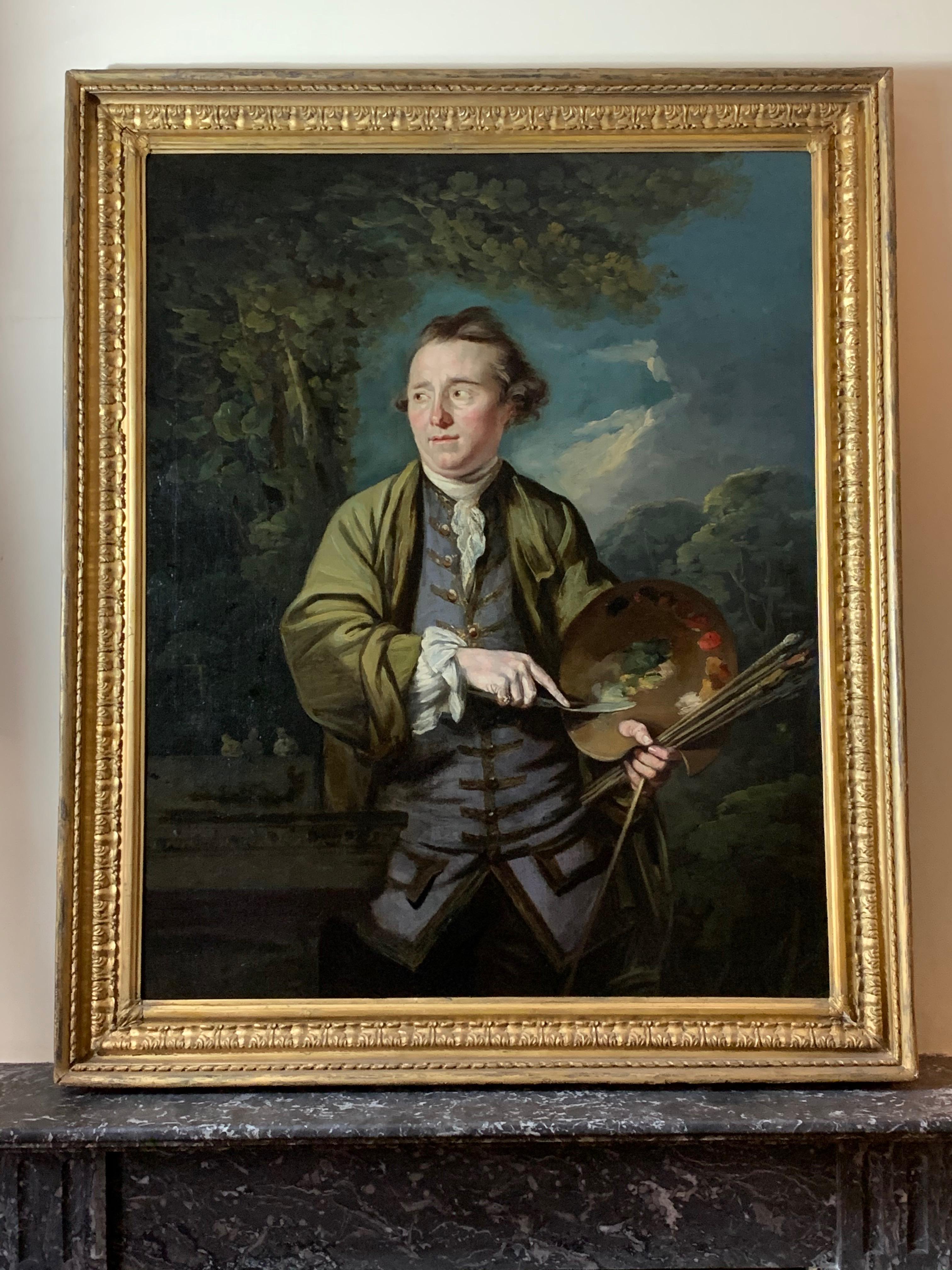 18th Century English Romantic School Portrait of an Artist in a Green Jacket. - Black Portrait Painting by Attributed to James Northcote 