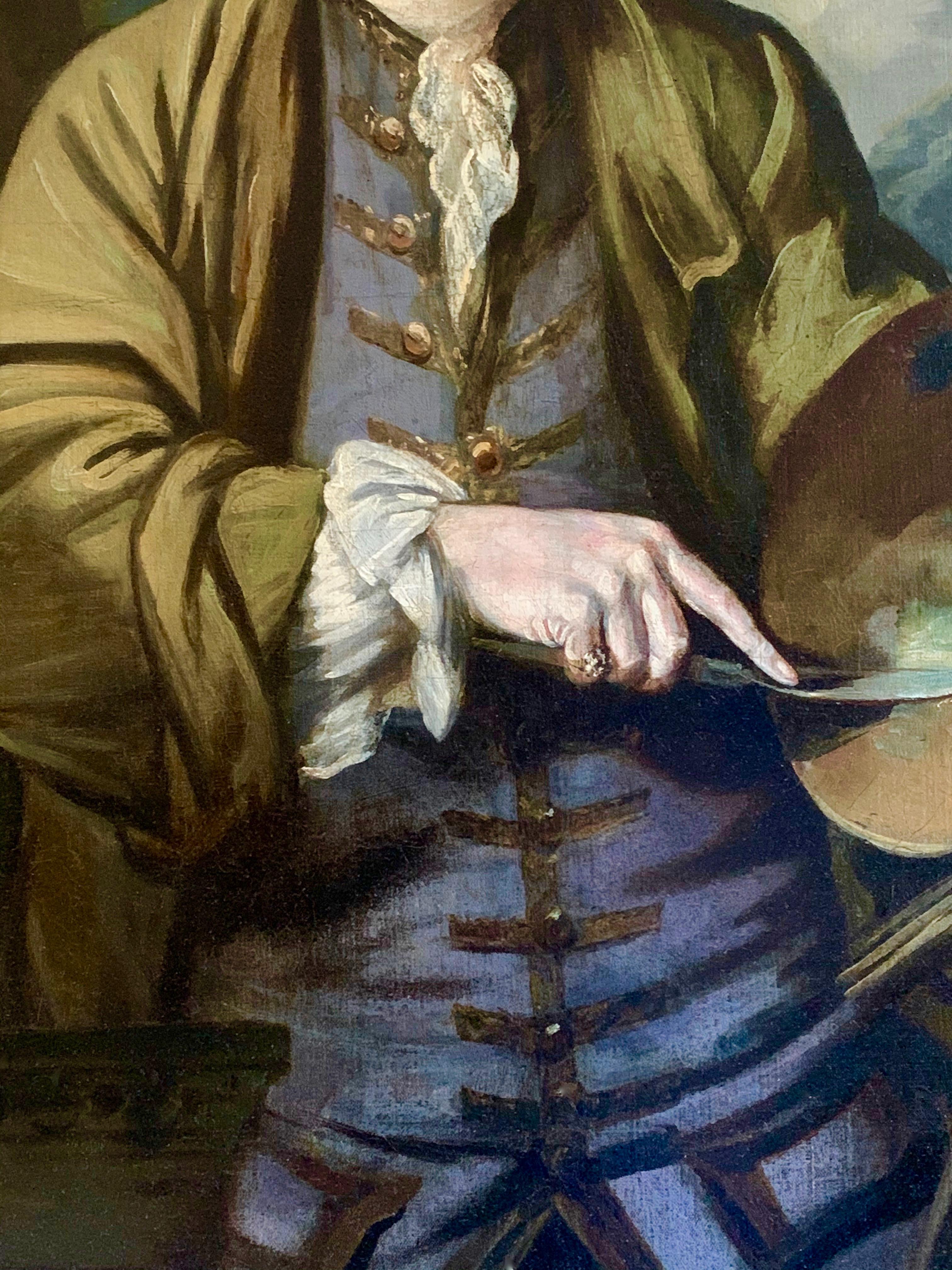 18th Century English Romantic School Portrait of an Artist in a Green Jacket. 1