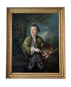 Antique 18th Century English Romantic School Portrait of an Artist in a Green Jacket.