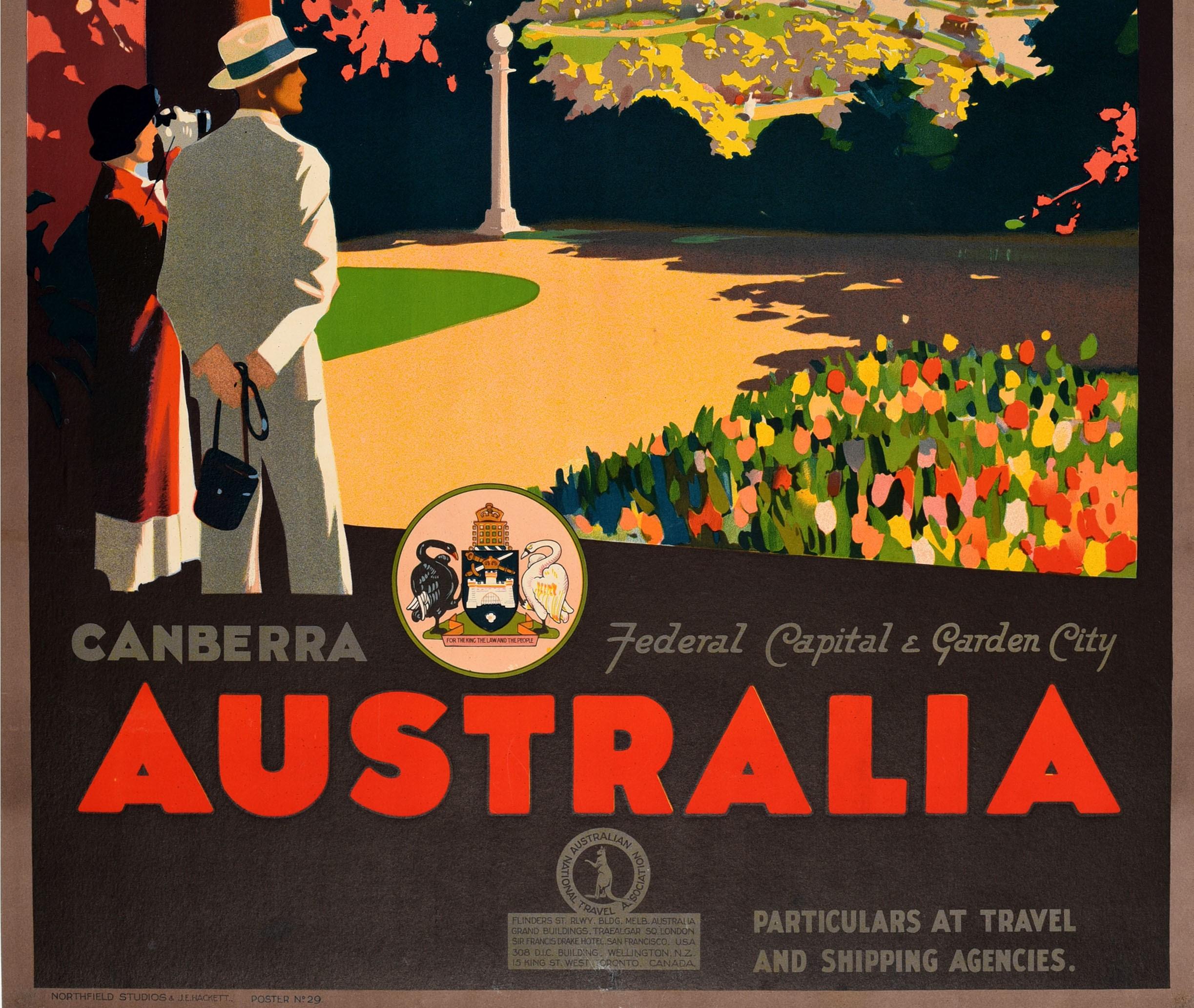 Original Vintage-Reiseplakat Australien Canberra Federal Capital & Garden City  (Art déco), Print, von James Northfield