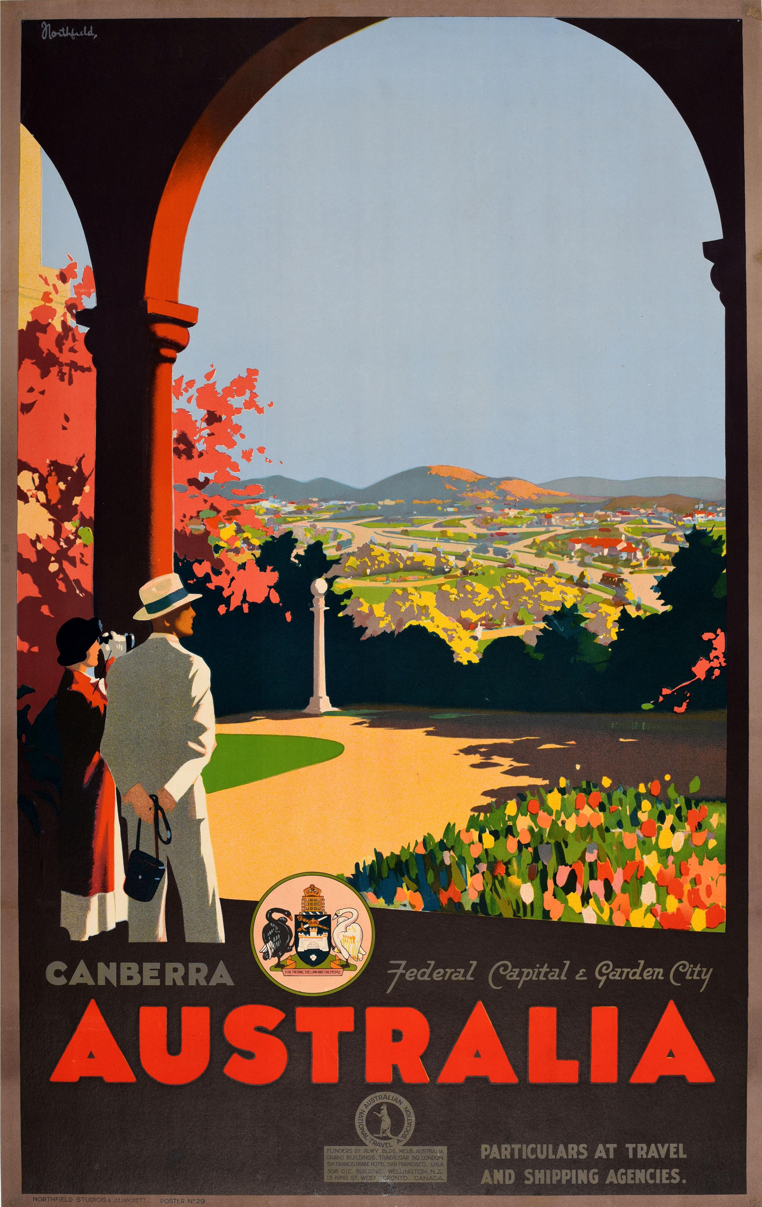 James Northfield Print – Original Vintage-Reiseplakat Australien Canberra Federal Capital & Garden City 