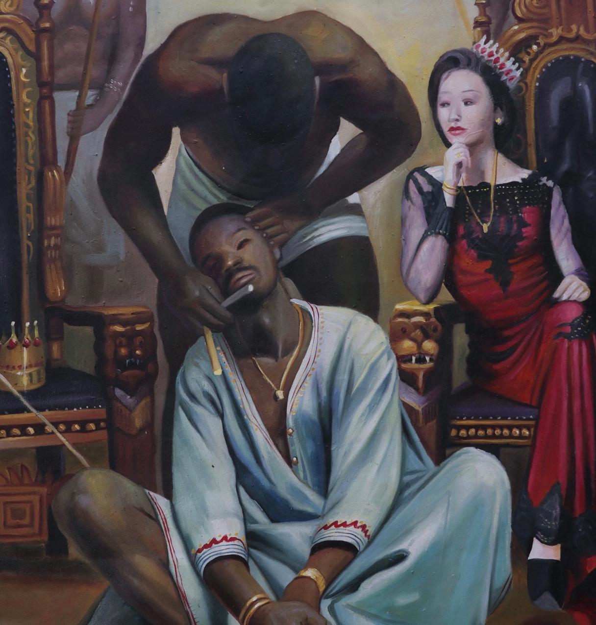 King Be Shaved - Black Figurative Painting by James Ogamba Tochukwu