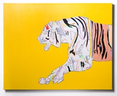 "Tigress in Transition" abstract tiger motif, acrylic on canvas