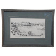 James Orlando Ogle Monterey Bay Harbor House Seascape Lithograph Print 23"