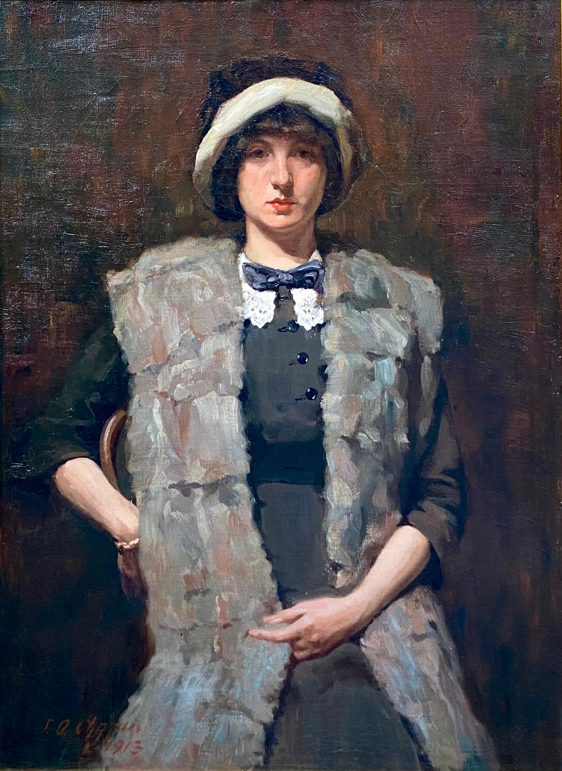 James Ormsbee Chapin
New Jersey 1887 – 1975 Toronto
American Painter

'Lady in a Fur Waistcoat'
Signature: Signed lower left and dated 1913
Medium: Oil on canvas
Dimensions: Image size 100 x 75 cm, frame size 117 x 92 cm

Biography: Chapin James