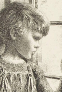 "Boy With Book Looking Out Window, " Original Lithograph print classic gift