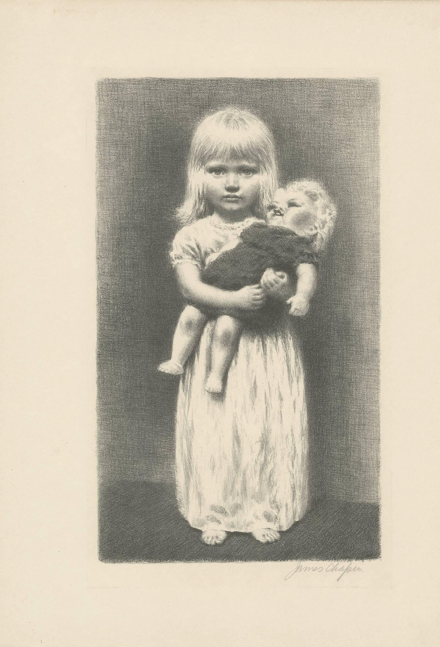 James Ormsbee Chapin Figurative Print - 20th century lithograph figurative print child subject doll realistic signed