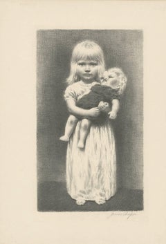 Vintage "Little Girl With Doll, " Original Lithograph signed by James Ormsbee Chapin