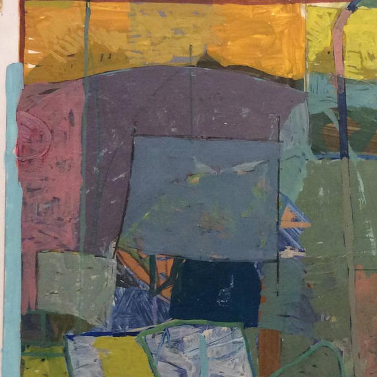 6 novembre (II) ( technique mixte abstraite en vert, violon, rose et jaune) - Abstrait Mixed Media Art par James O'Shea
